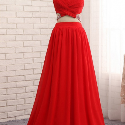 P1 Sexy Two Pieces Chiffon Beads Red Dresses,v..