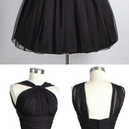 Black Ruched Halter Short Homecoming Dress, Formal..