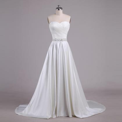 Satin Sweetheart Floor Length A-line Wedding Dress..