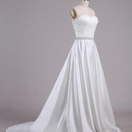 Satin Sweetheart Floor Length A-line Wedding Dress..