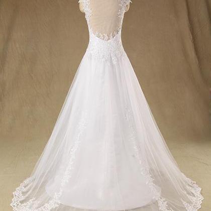 Xw151 Cap Sleeve A Line Long Lace Wedding..