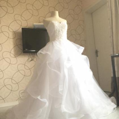 Ball Gown Top Beaded Pearls Long Tulle Wedding..