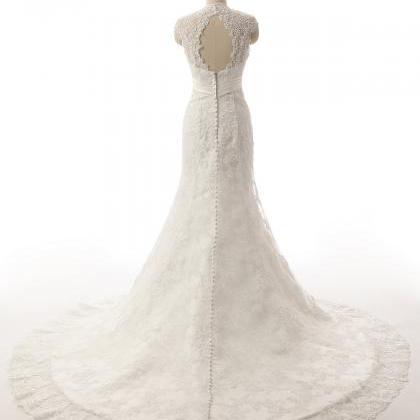 Cap Sleeves Long Lace Mermaid Wedding Dress,lace..