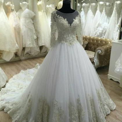 Long Sleeves Lace Wedding Dress,ball Gown Lace..
