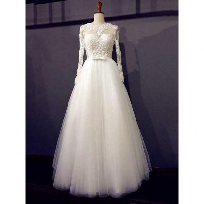 Scalloped Neck Illusion A-line Long Wedding Dress,..
