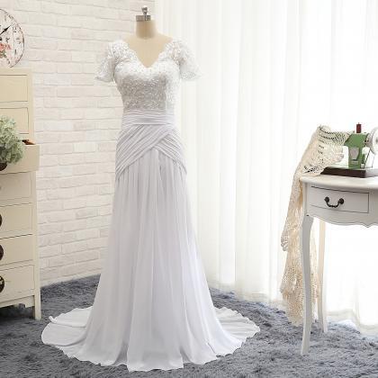 Short Sleeves Mermaid Wedding Dress,white Short..