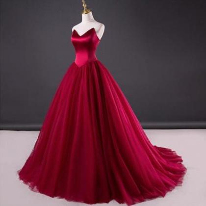 Ball Gown Wine Red Prom Dress,simple Red Wedding..