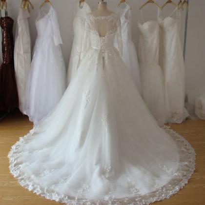 A Line Lace Appliques Full Sleeve Wedding..