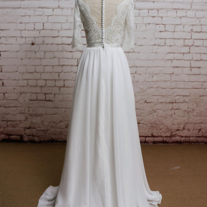V-neck Lace A-line Chiffon Wedding Dress Featuring..