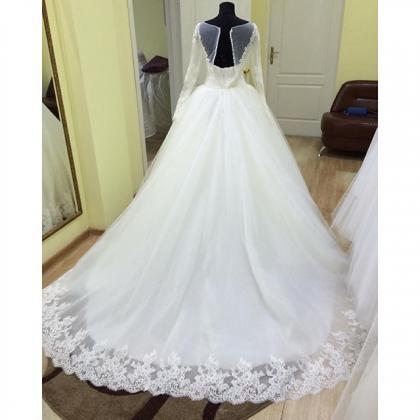 Sheer Long Sleeves Ball Gowns Wedding Dresses Lace..