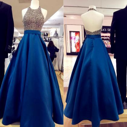 Halter Prom Dress,beaded Prom Dress,royal Blue..