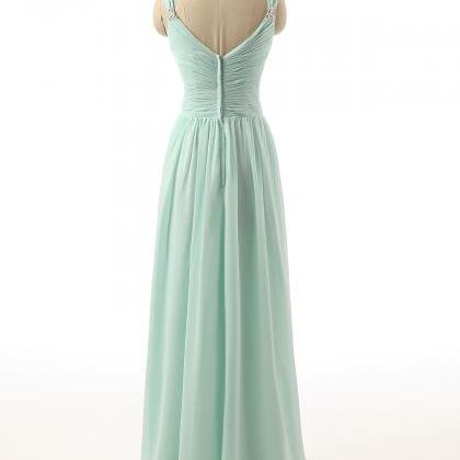 Mint Green Long Chiffon Bridesmaid Dress,long..