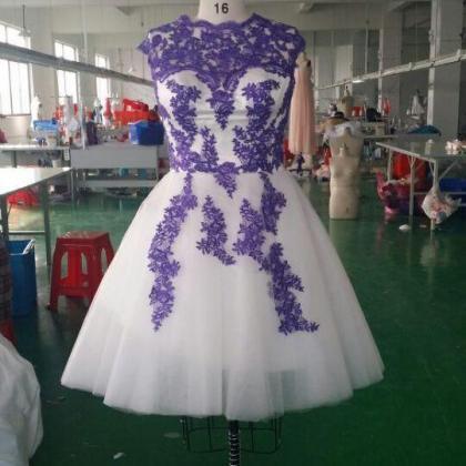 F422 Purple And White A-line Homecoming..