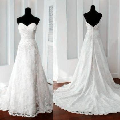 Strapless Sweetheart Ruched Lace A-line Wedding..