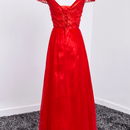 P1049 Cap Sleeve Red Prom Dress,long Elegant Tulle..