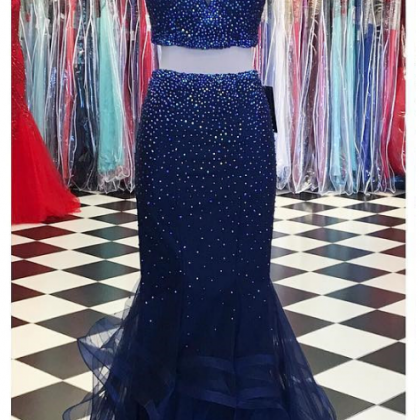 P1112 Navy Prom Dress,crystal Prom Dress,two Piece..