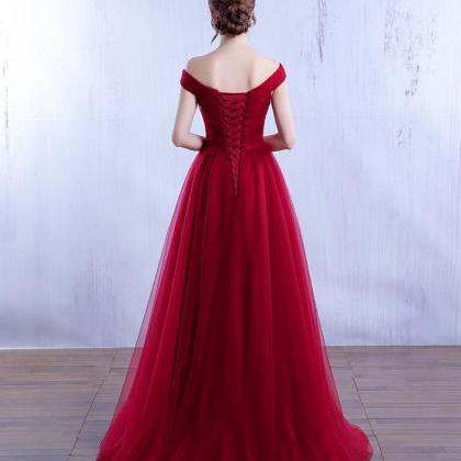 F679 Charming Burgundy Prom Dress, Tulle Prom..