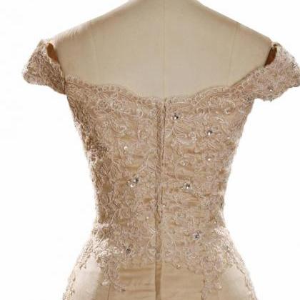 F682 Champagne Prom Dresses, Lace Prom Dress,..