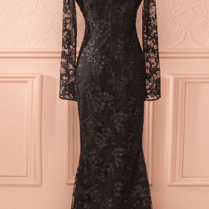 P1134 Prom Dress,black Prom Dress,long Sleeve Lace..