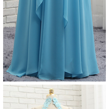 P1137 Prom Dresses, A-line High Collar Sky Blue..