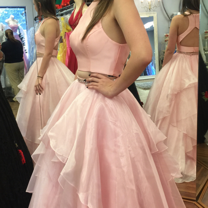 P1176 Two Piece Pink Long Prom Dress, Long Prom..