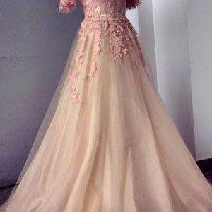 F701 Appliques And Tulle Prom Dresses, Charming..