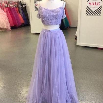 P1229 Light Purple Tulle Long Prom Dress,two-piece..