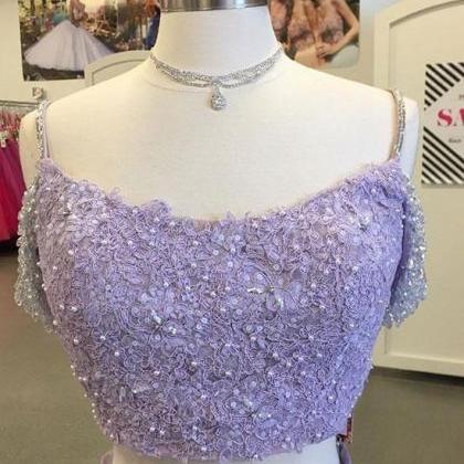 P1229 Light Purple Tulle Long Prom Dress,two-piece..