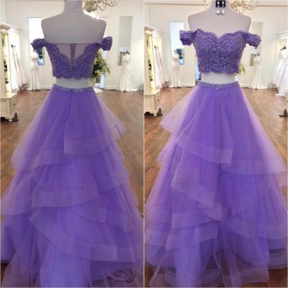 P1267 Off Shoulder Appliques Prom Dress, Sexy Two..