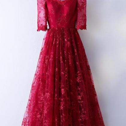 P1282 Pretty Burgundy Lace Long Prom Dress,..