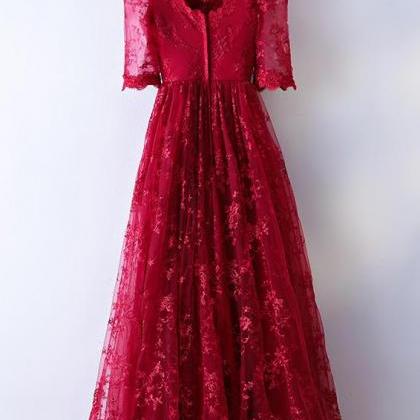 P1282 Pretty Burgundy Lace Long Prom Dress,..
