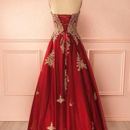 P1286 Red Sweetheart Neck Lace Applique Long Prom..