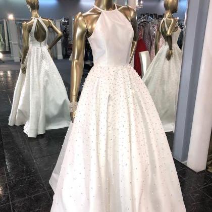 2019 Halter Long Prom Dress With Pearls,gorgeous..