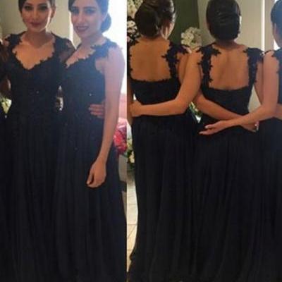 F13 Gorgeous Long Chiffon Navy Prom Dress with Side Slit,Sexy Charming Bridesmaid Dresses
