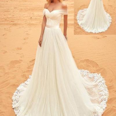 F455 Beach Wedding Dresses,Long Lace Wedding Dresses,Handmade Wedding Gowns,Ivory Wedding Dresses,Simple Bridal Dresses, DR0153