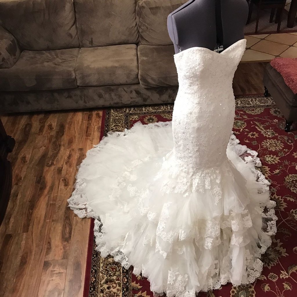 Xw4 Romantic Sweetheart Bodice Corset Lace Mermaid Wedding Dress With Ruffles Skirt