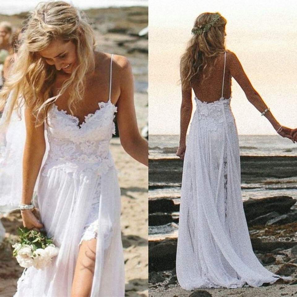 Xw24 Spaghetti Straps Sexy Beach Wedding Dresses Long Wedding