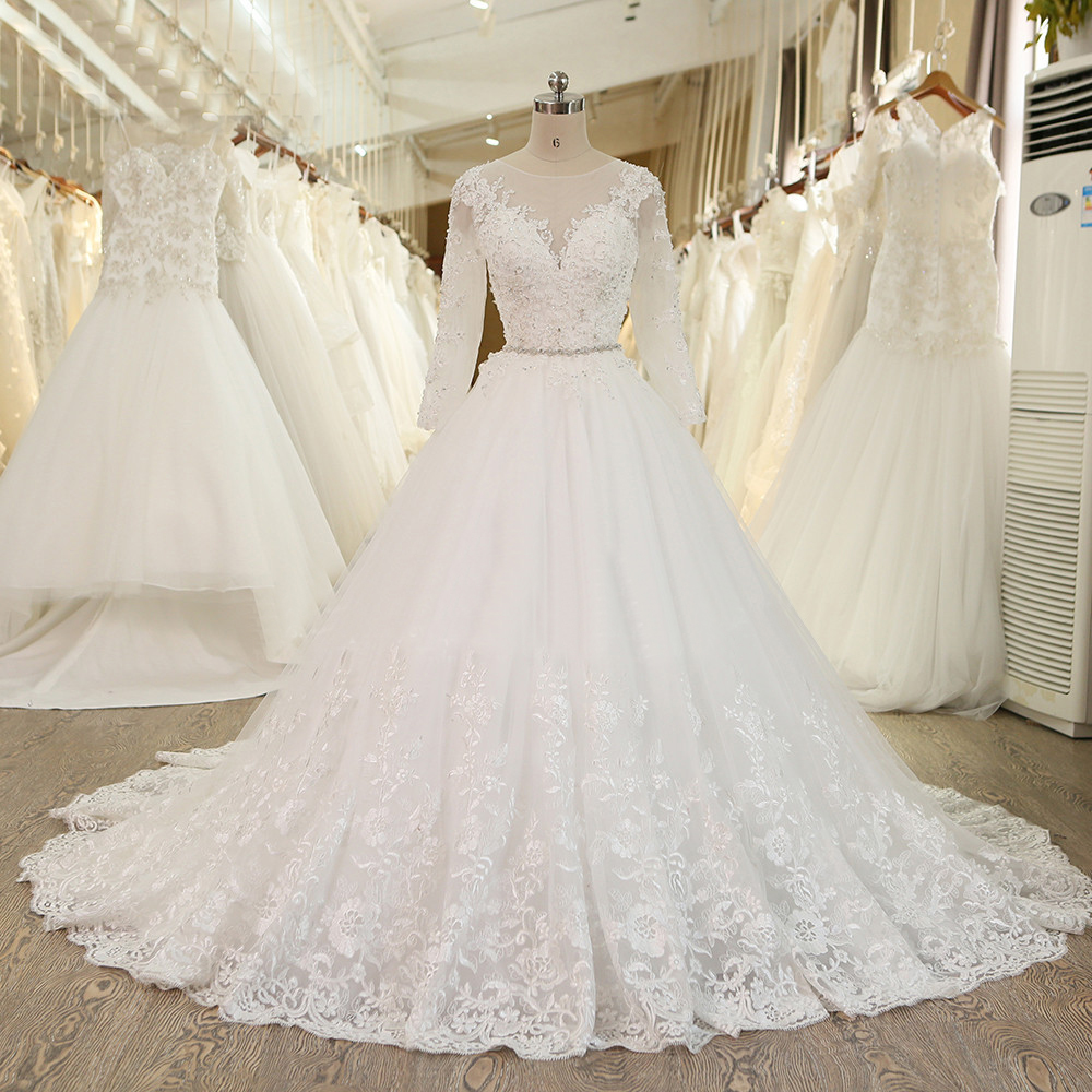 long sleeve lace princess wedding dress