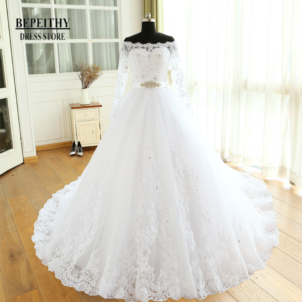 Xw28 Off The Shoulder Ball Gown Lace Wedding Dress With Long Sleeves,ball Gown Lace Bridal Dress With Long Sleeves,long Sleeves Ball Gown Wedding