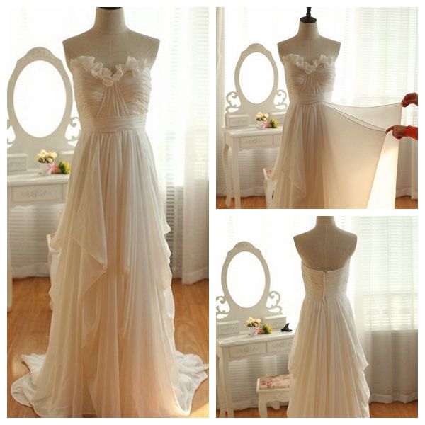 F119 Custom Made Charming Sweetheart Long Chiffon Wedding Dresses, Summer Wedding Dress