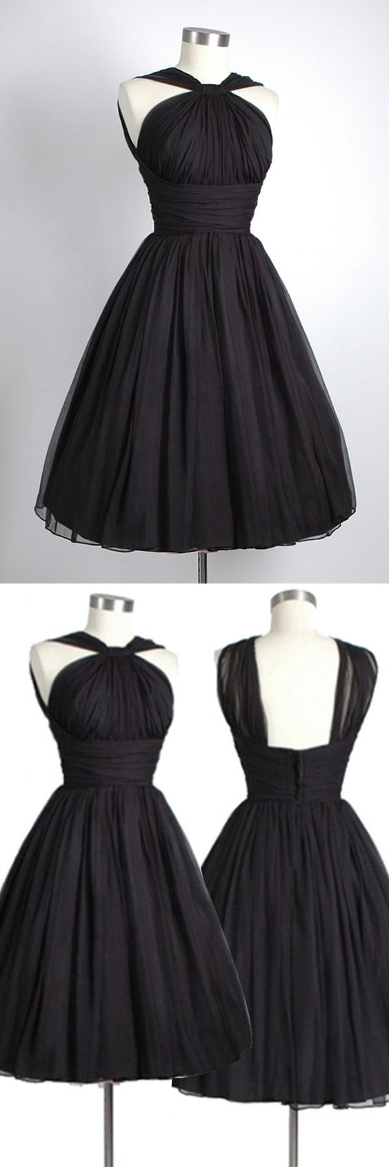 Black Ruched Halter Short Homecoming Dress, Formal Dress
