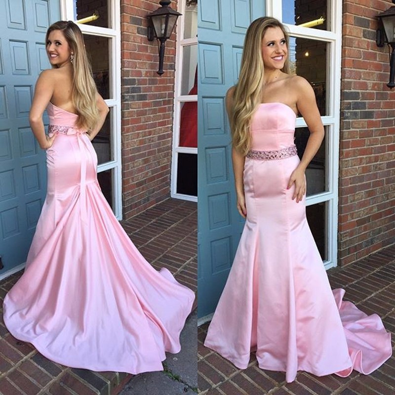 baby pink fishtail prom dress