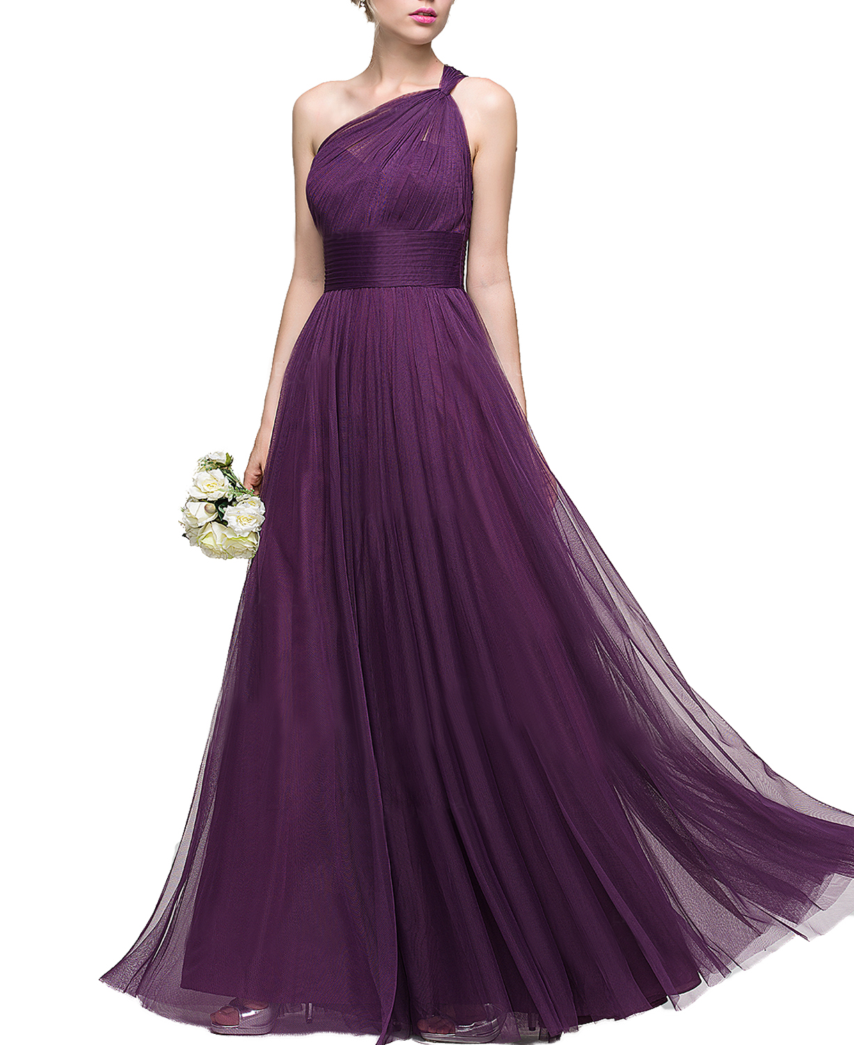 purple one shoulder bridesmaid dress
