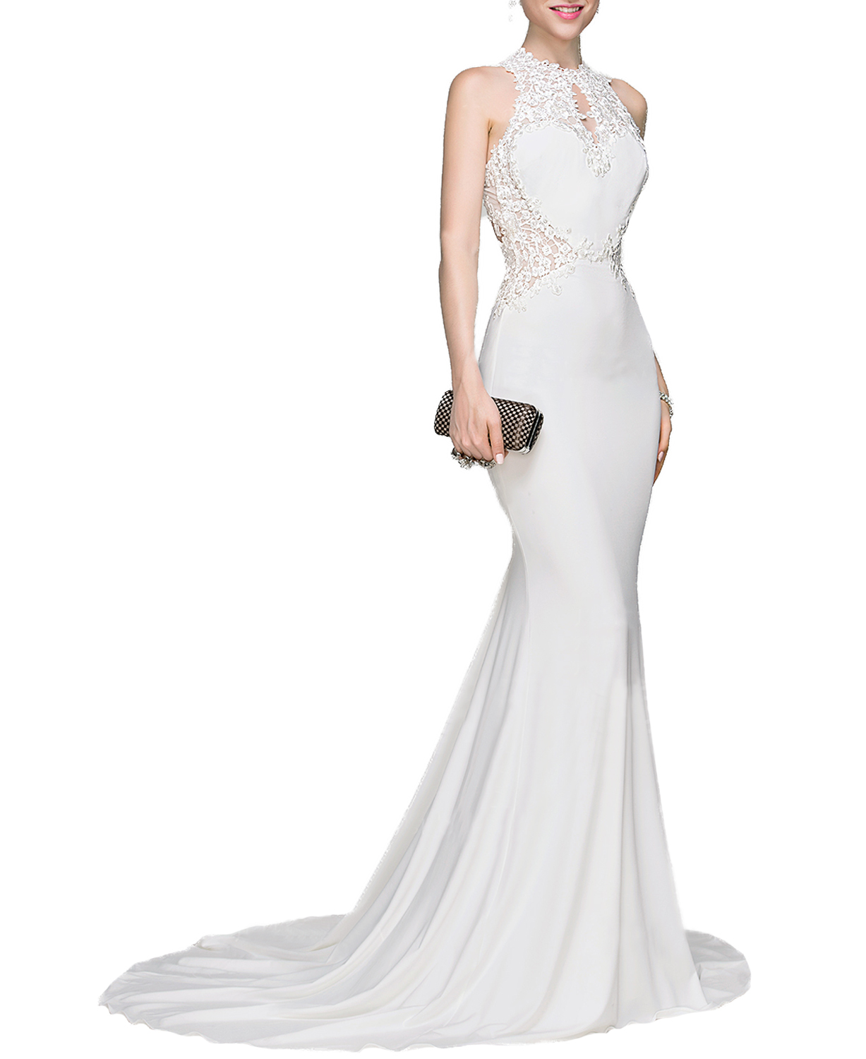 long white halter neck dress