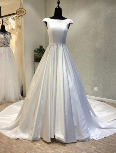 white satin wedding dress with sleeves