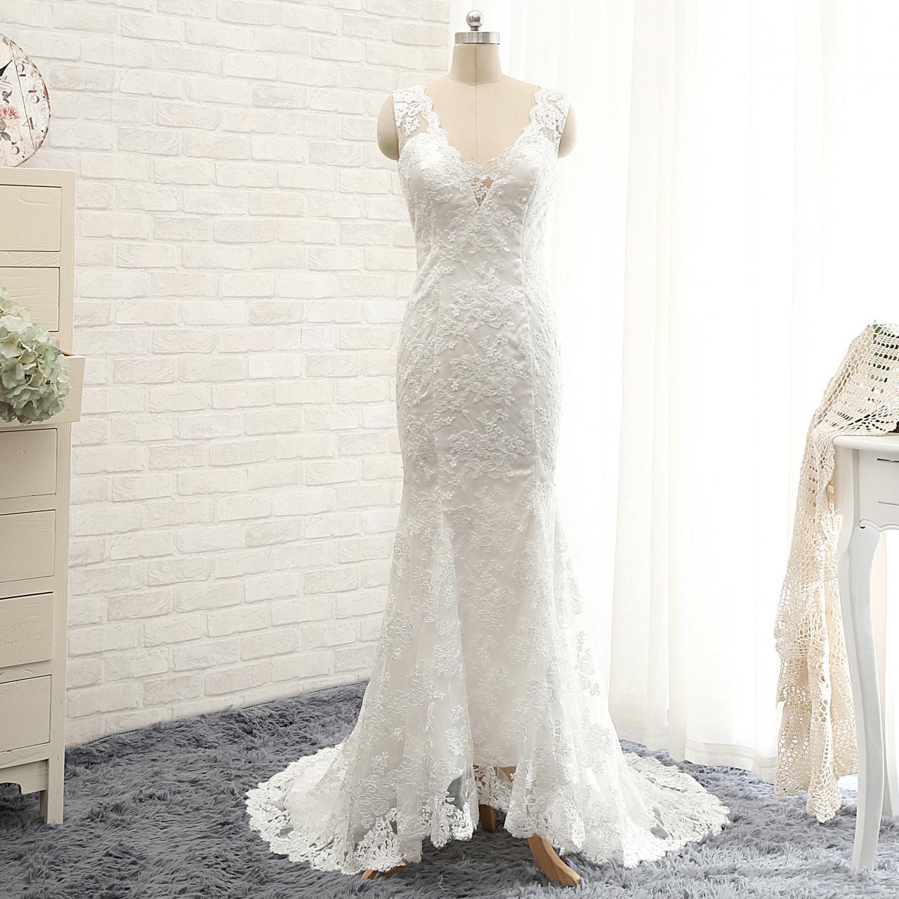 Deep V Neck Sexy Lace Mermaid Wedding Dress,sexy White Lace Bridal Dress,lace Wedding Dress,sheath Lace Bridal Dress
