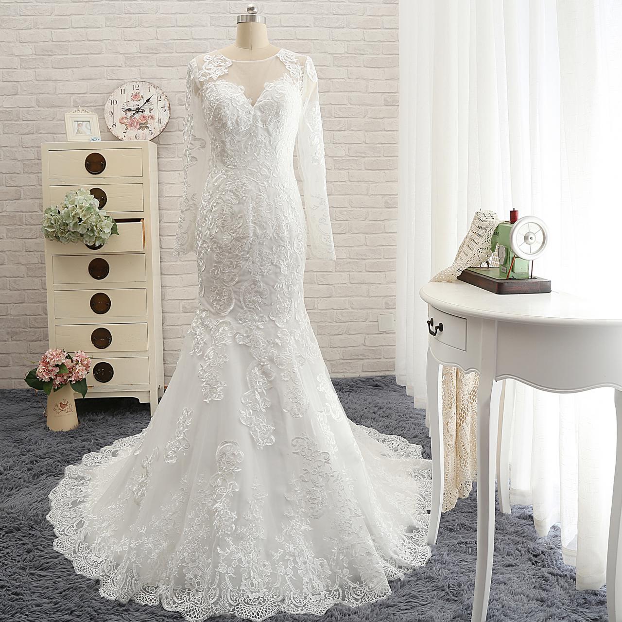 Full Lace Mermaid Wedding Dress,long Sleeves Lace Wedding Dress,wedding Dress With Long Sleeves,lace Mermaid Wedding Dress With Sleeves