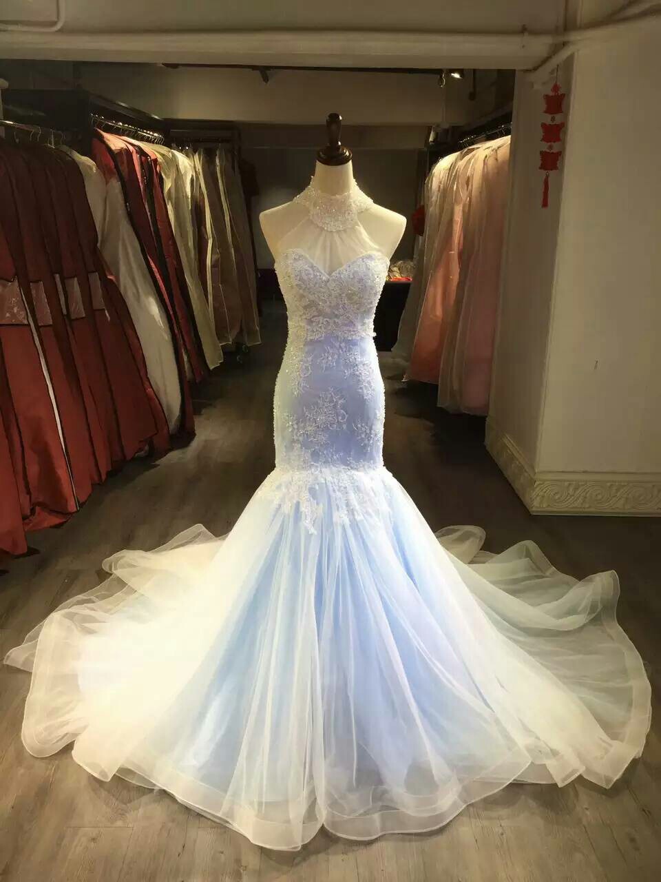 blue mermaid wedding dress