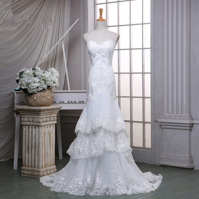 tiered lace mermaid wedding dress
