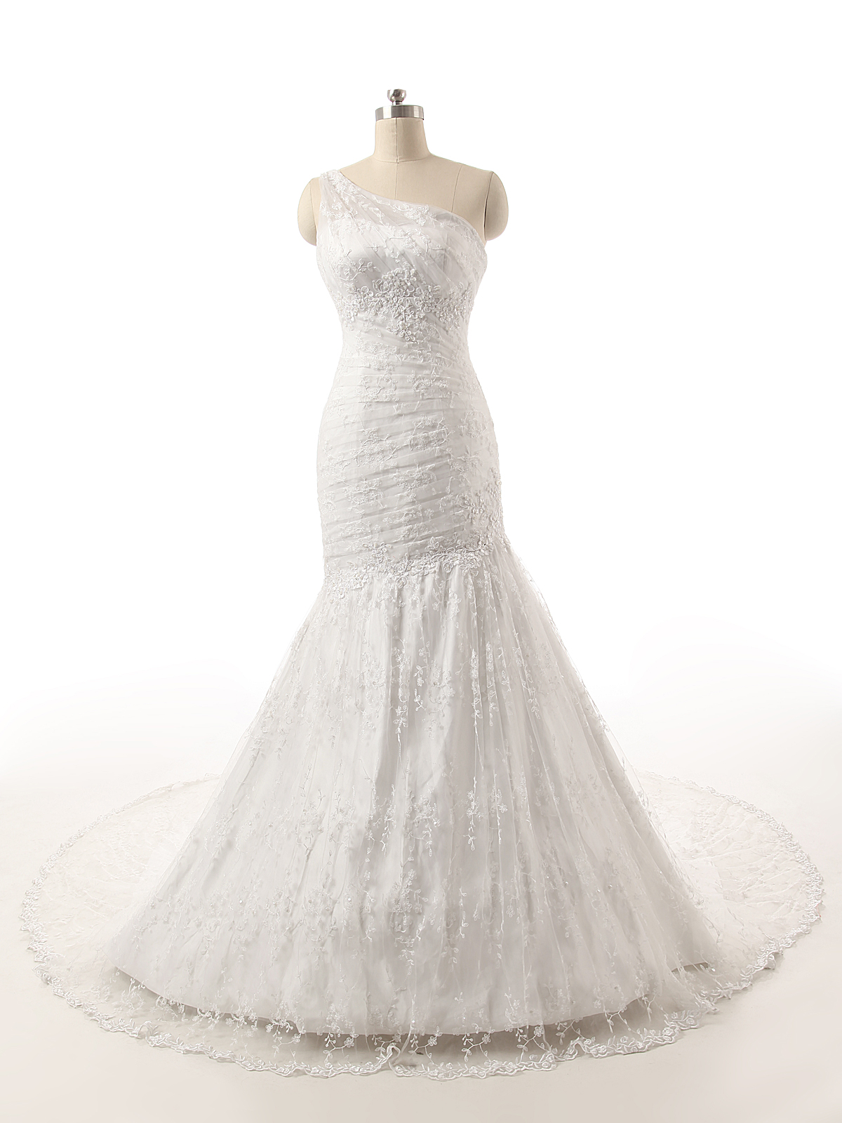 One Shoulder Long Lace Mermaid Wedding Dress,full Lace Mermaid One Shoulder Long Bridal Dress (1)